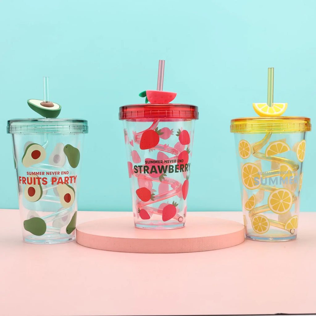Cute Plastic Water Bottle With Straw Milk Tea Cup for Summer Portable Drop Resistant Straw Bottle Coffee Ice Plastic Gift Cup