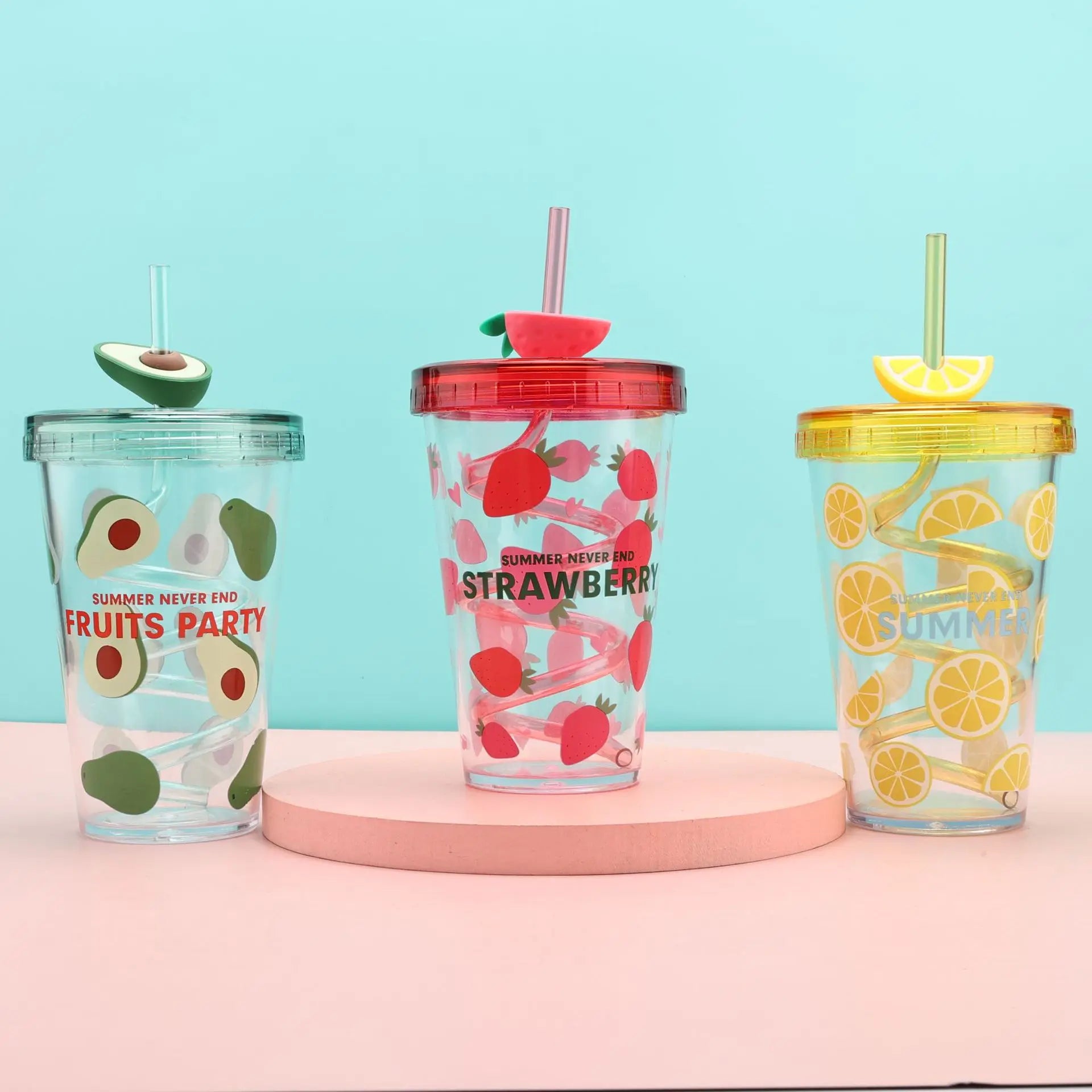 Cute Plastic Water Bottle With Straw Milk Tea Cup for Summer Portable Drop Resistant Straw Bottle Coffee Ice Plastic Gift Cup