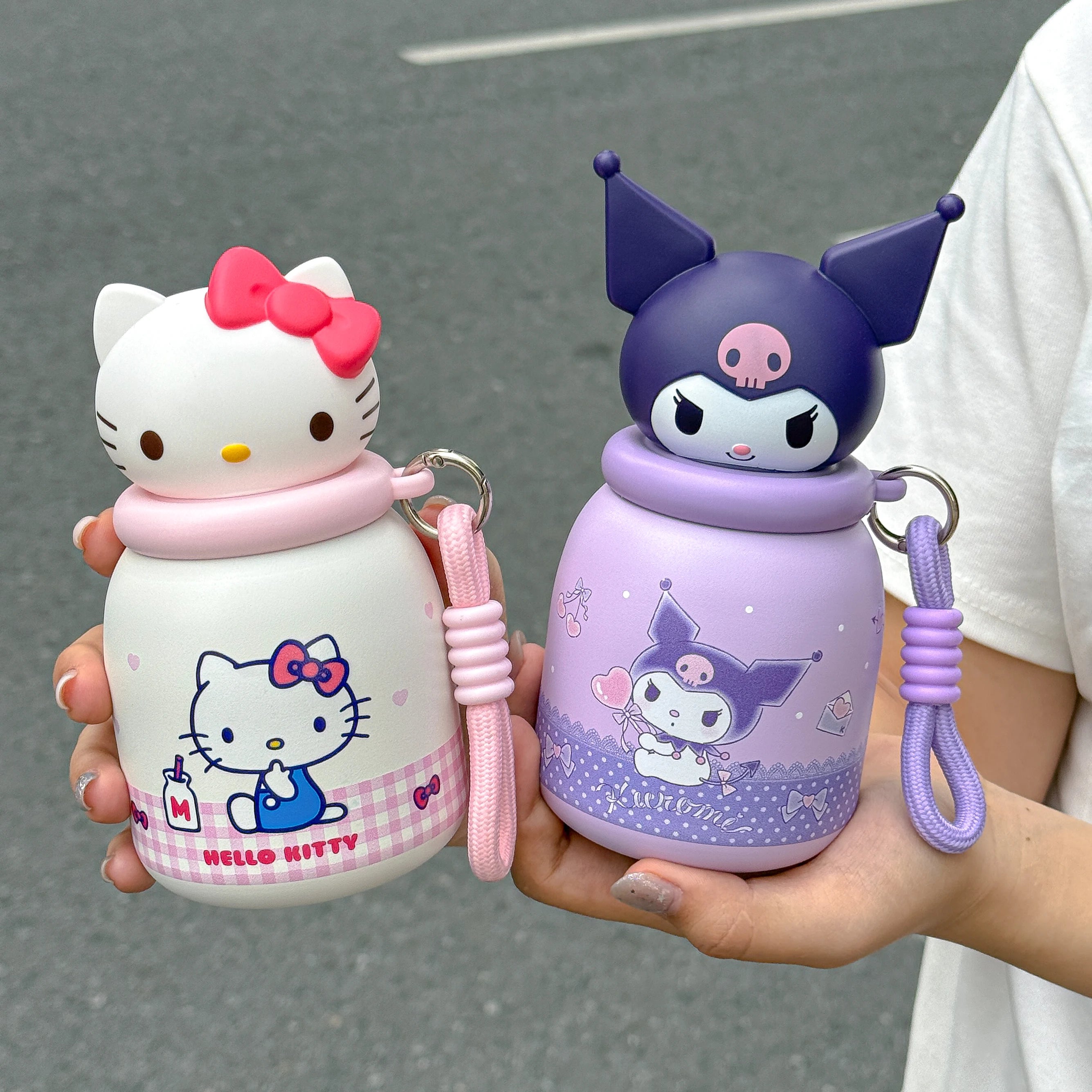 1pc HelloKitty Cute Thermos Cup, 250ml Mini Portable Water Bottle with Lanyard, Portable Outdoor Tumbler