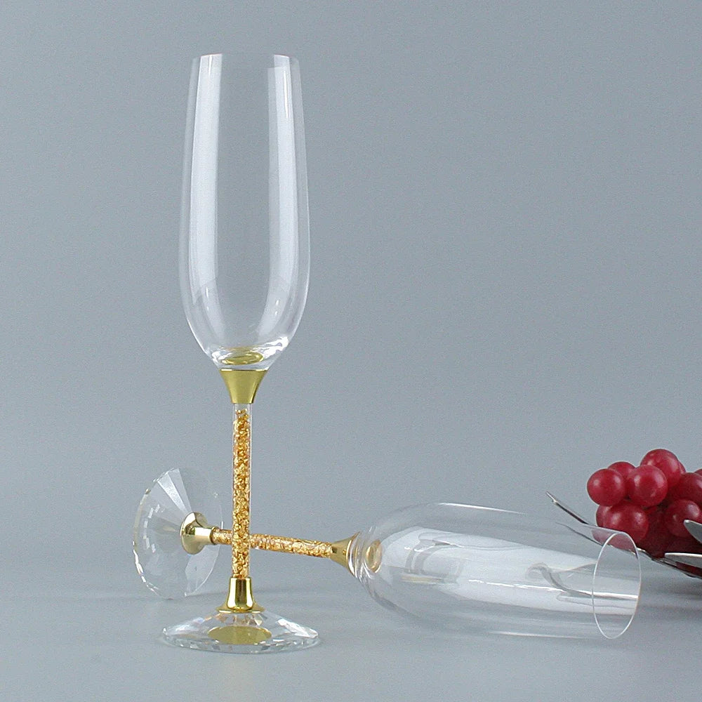 2PCS/Set Oh Trend Creative Crystal Champagne Glass, Ceremony Central Table Decoration, Wedding Gold Foil Stand Champagne Goblet