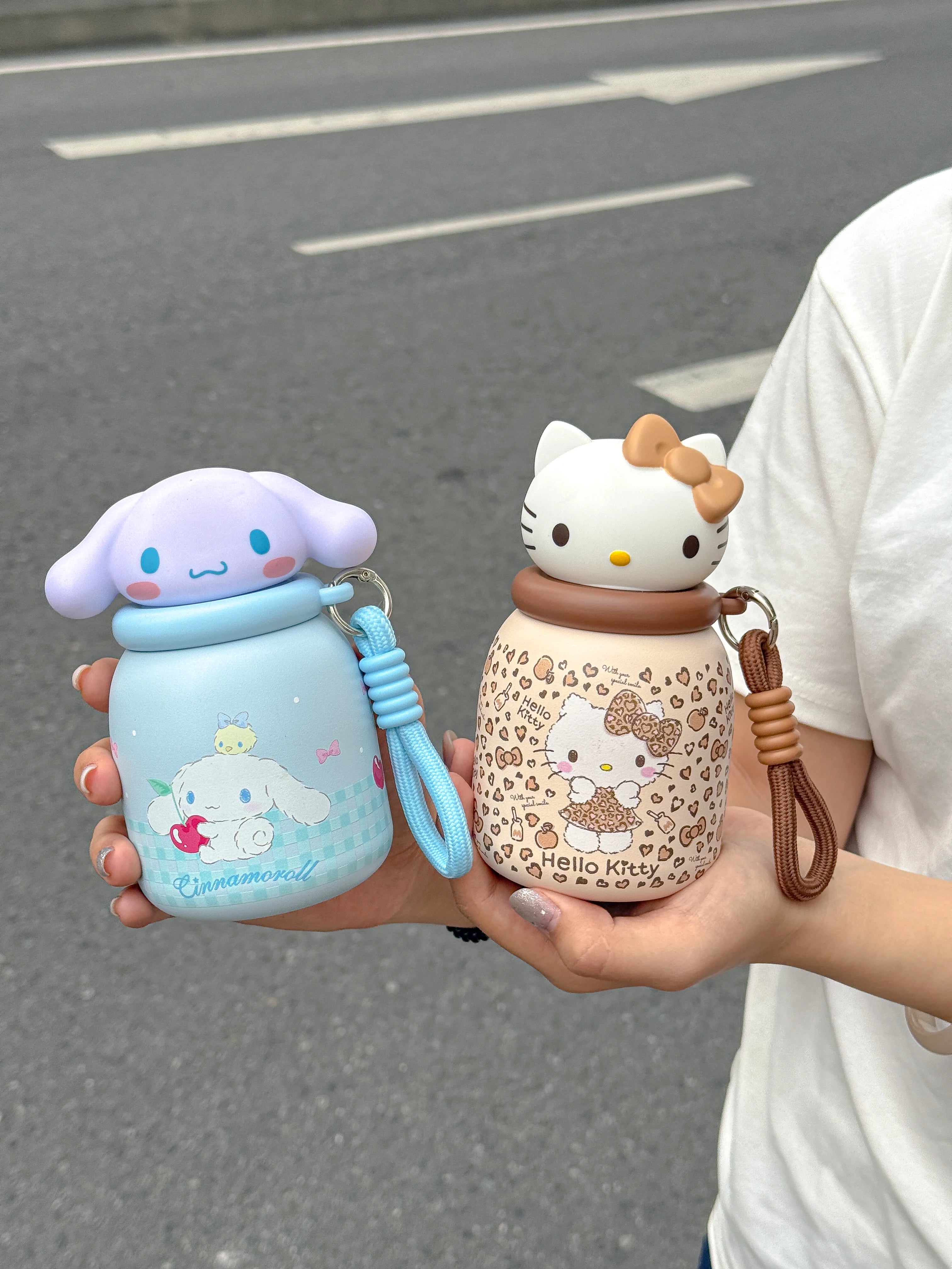 1pc HelloKitty Cute Thermos Cup, 250ml Mini Portable Water Bottle with Lanyard, Portable Outdoor Tumbler