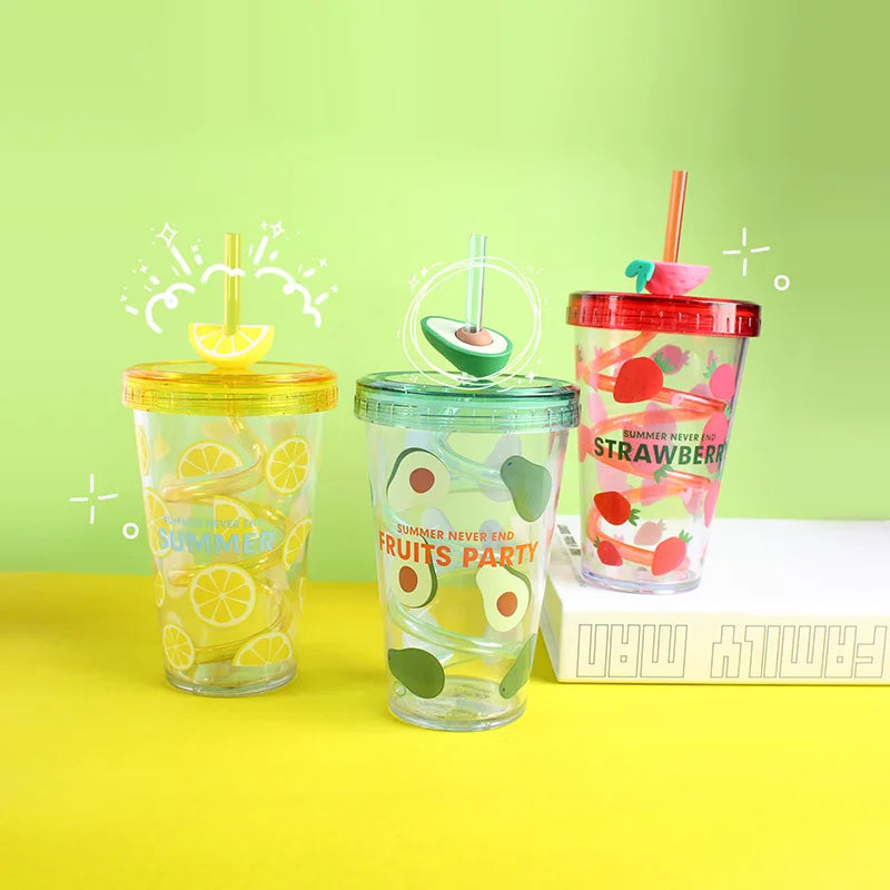 Cute Plastic Water Bottle With Straw Milk Tea Cup for Summer Portable Drop Resistant Straw Bottle Coffee Ice Plastic Gift Cup