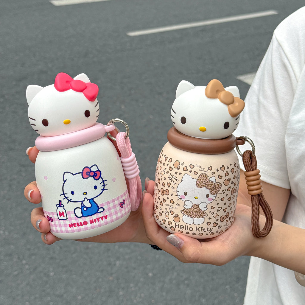 1pc HelloKitty Cute Thermos Cup, 250ml Mini Portable Water Bottle with Lanyard, Portable Outdoor Tumbler